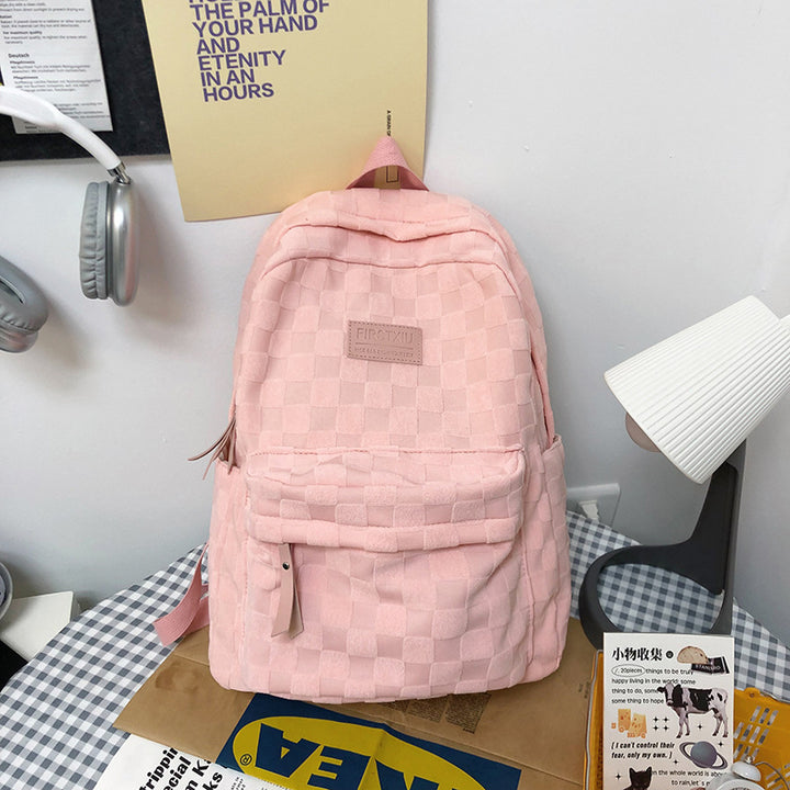 Checkered Textured School Backpack Bowlift