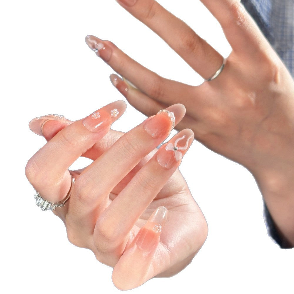 Elegant Press-On Nails with Decorative Floral Accents Bowlift