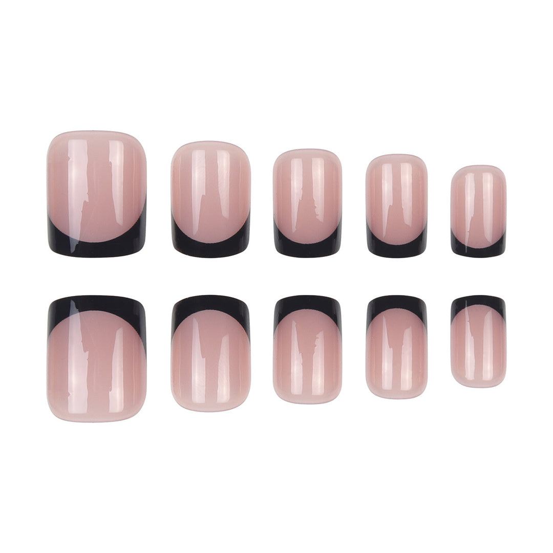 Elegant Square Tip Press-On Nails with Bold Black French Tips Bowlift