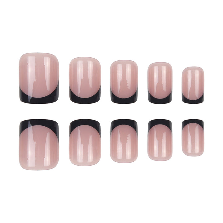 Elegant Square Tip Press-On Nails with Bold Black French Tips Bowlift