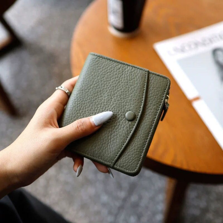 Textured Leather Zippered Coin Wallet Bowlift