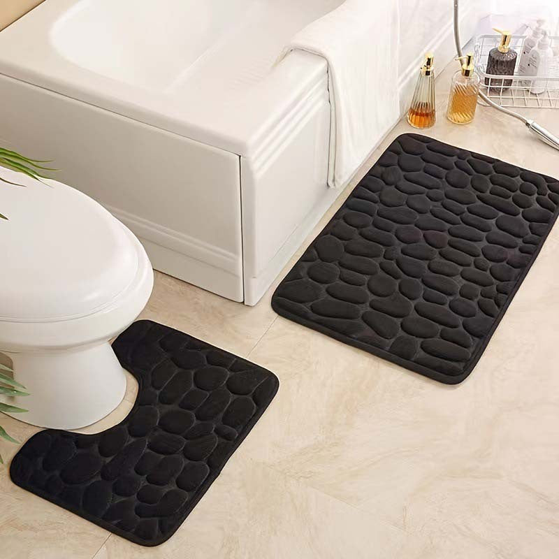 Pebble-Texture Memory Foam Bath Mat Set with U-Shaped Toilet Contour and Rectangular Non-Slip Rug Bowlift