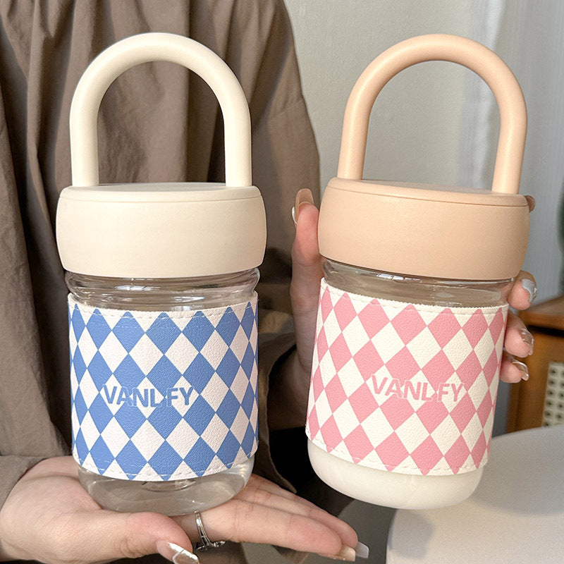 Women High-Quality Glass Drinking Bottle with Ergonomic Carrying Handle Bowlift