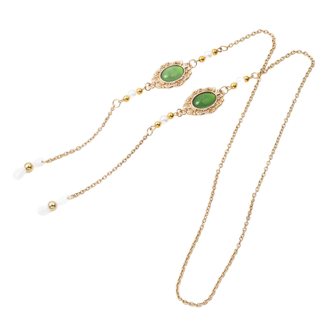 Elegant Pearl and Green Stone Drop Earrings Bowlift