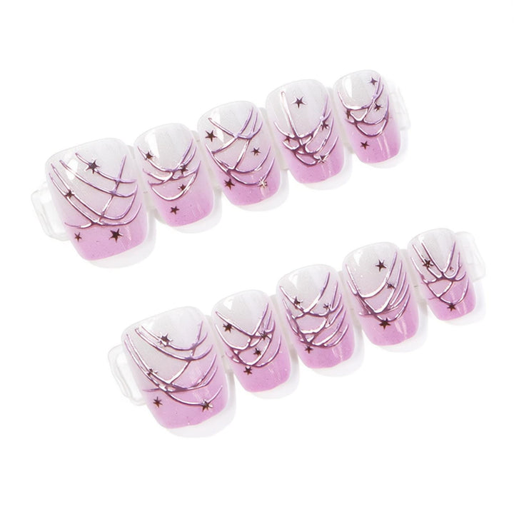 Artistic Nail Art Press-On Set with Star Accents Bowlift