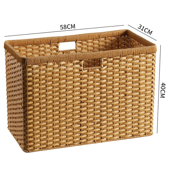 Handwoven Rectangular Storage Bin with Cutout Handles Bowlift