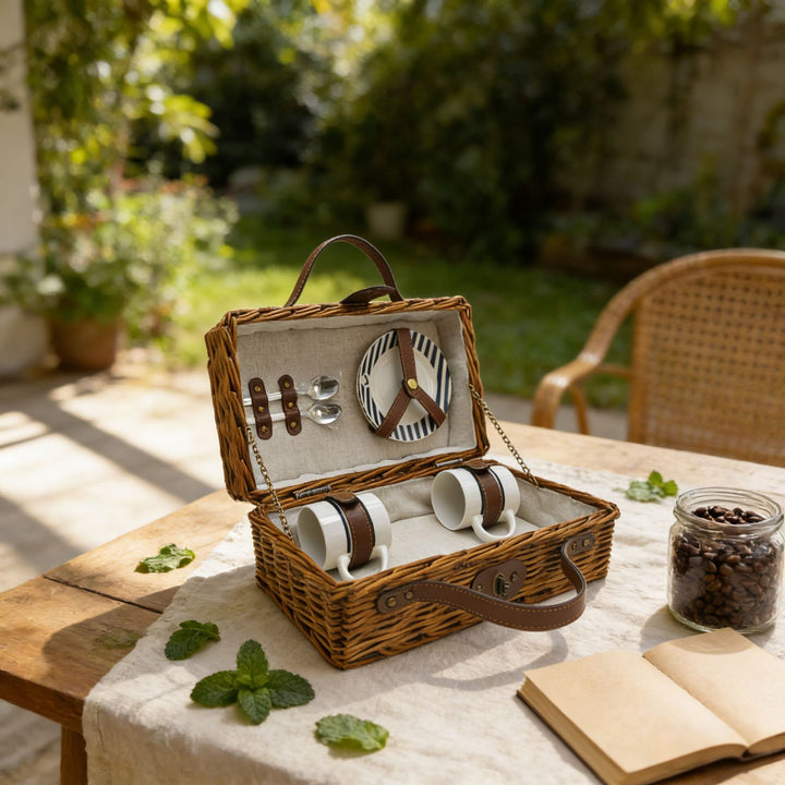 Ladies Picnic Basket with Elegant Lining and Secure Closure Bowlift