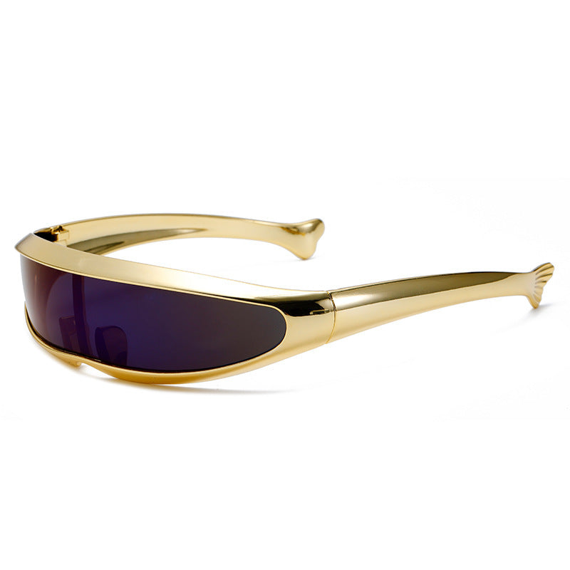 Women Futuristic Designer Sunglasses with Stylish Gold Frame Bowlift