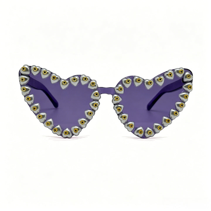 Women Heart-Shaped Sunglasses with Extravagant Jewelry Details Bowlift