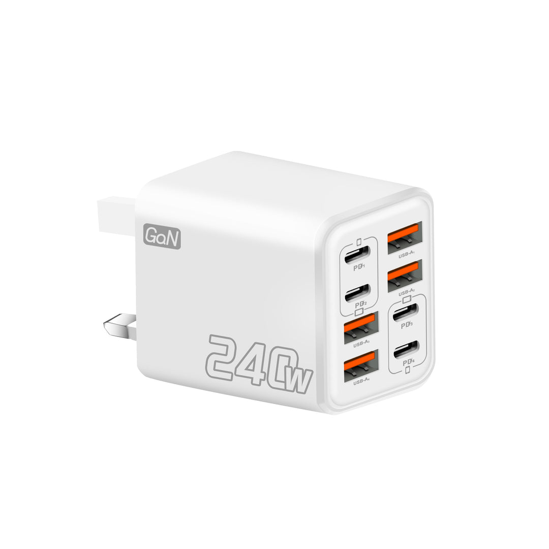 GaN high-speed USB-C and USB-A multiport travel charger with foldable UK plug Bowlift