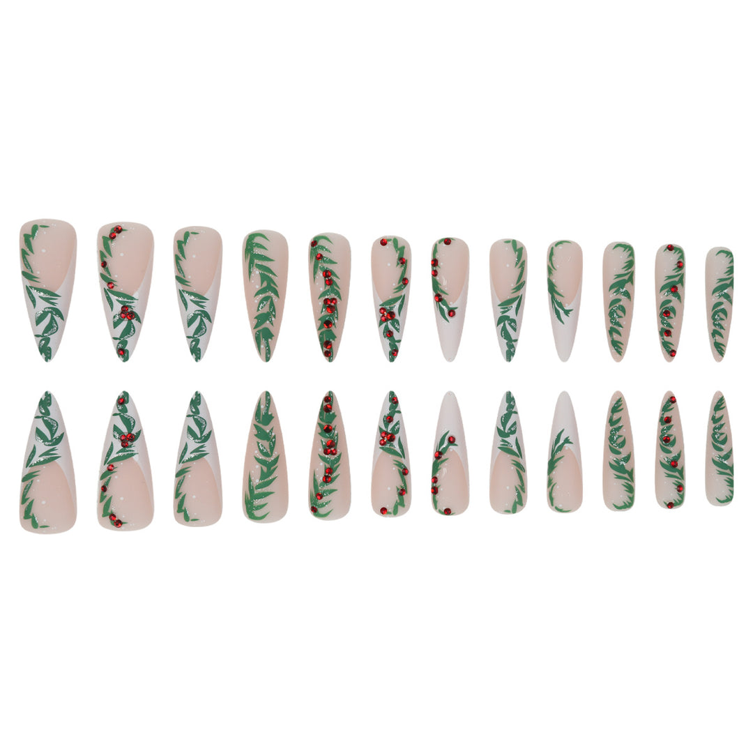 Premium Stiletto Press-On Nails with Holiday-Themed Design Bowlift
