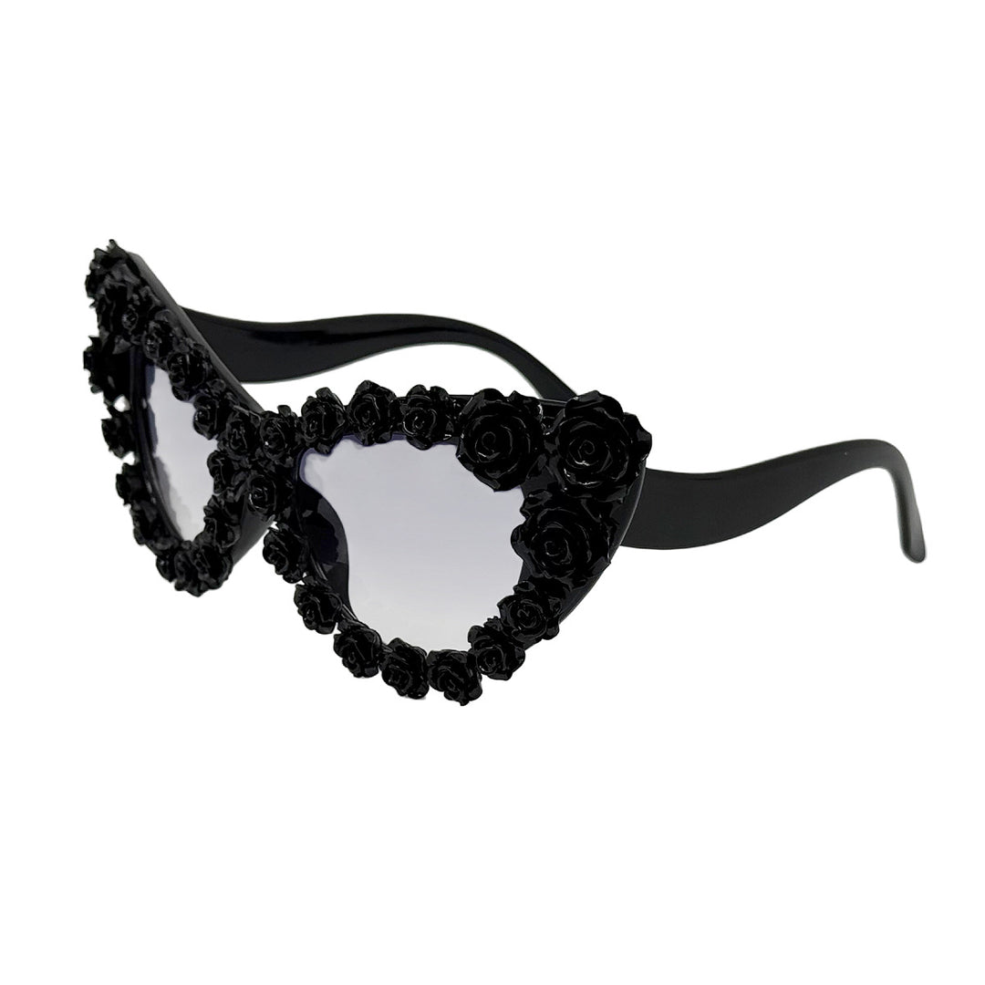 Women's Heart-Shaped Sunglasses with Floral Application Bowlift