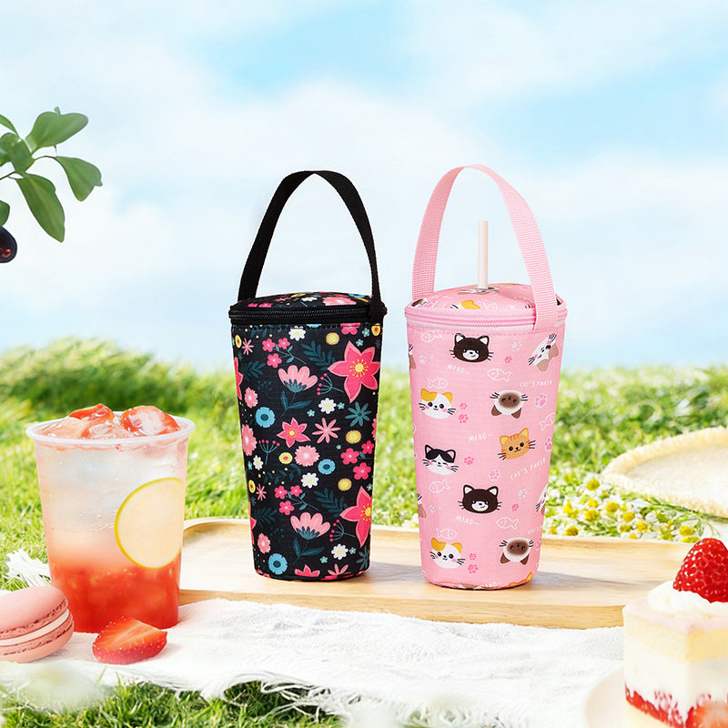 Insulated Thermal Bottle Carrier with Top Handle and Playful Dinosaur Print Bowlift