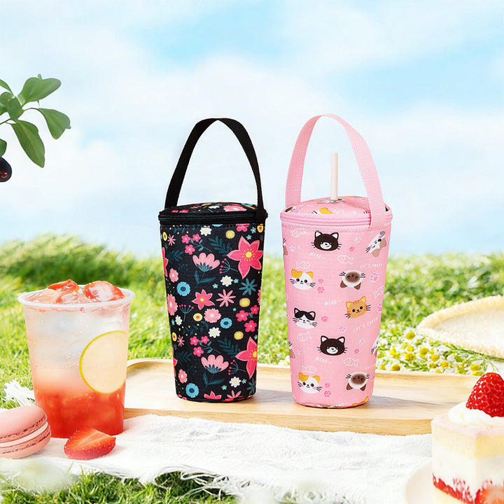 Insulated Thermal Bottle Carrier with Top Handle and Playful Dinosaur Print Bowlift