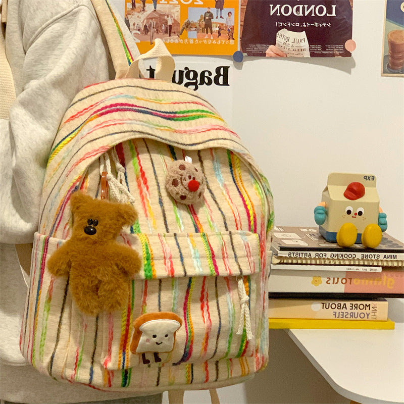 Colorful Striped Fabric School Backpack Bowlift