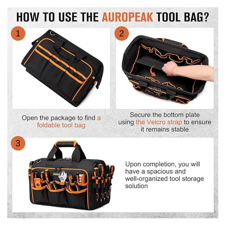 Tool bag with ergonomic design and versatile compartments Bowlift