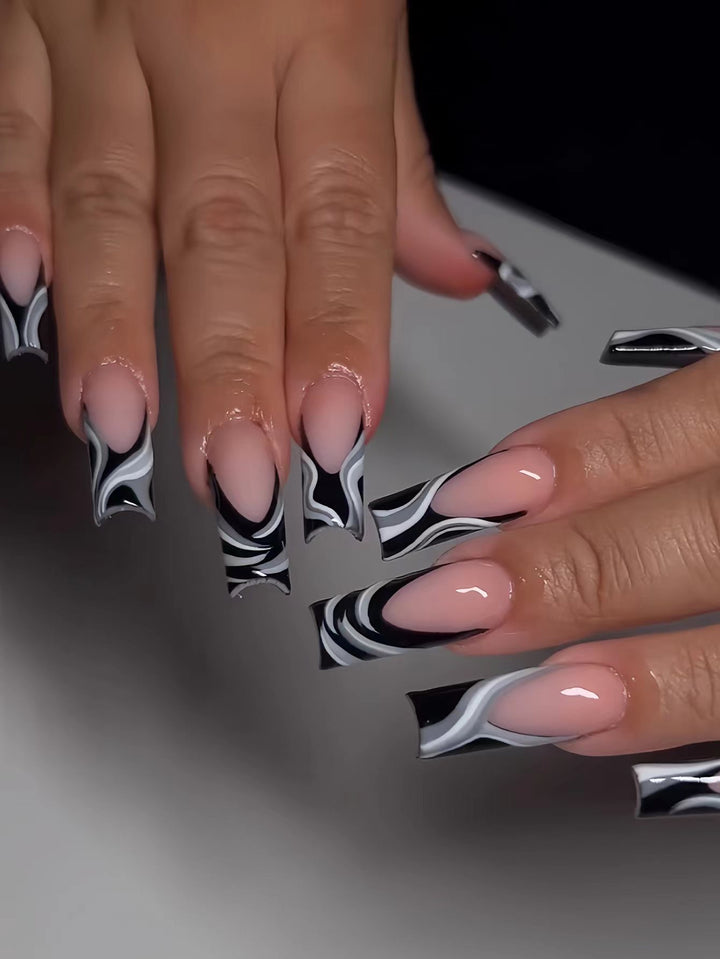 Artistic Marbled Acrylic Nail Enhancements Bowlift