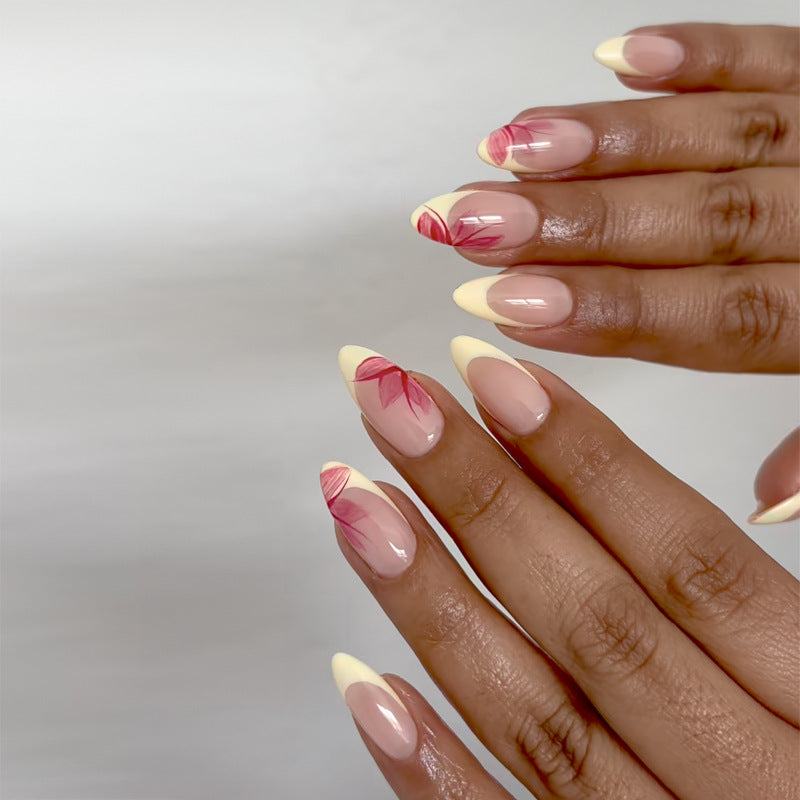 French Tip Floral Design Press-On Nails Bowlift