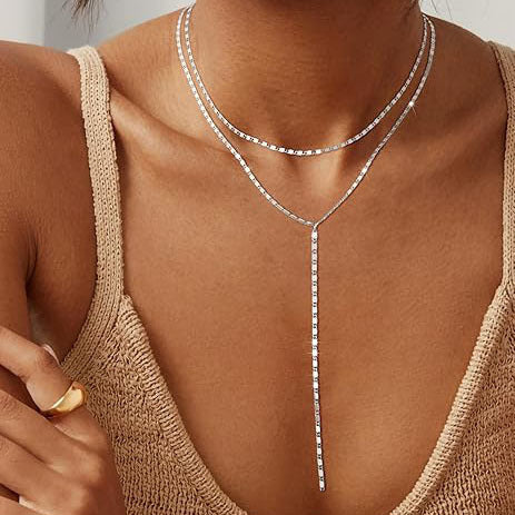 Layered Rhinestone Drop Necklace Bowlift