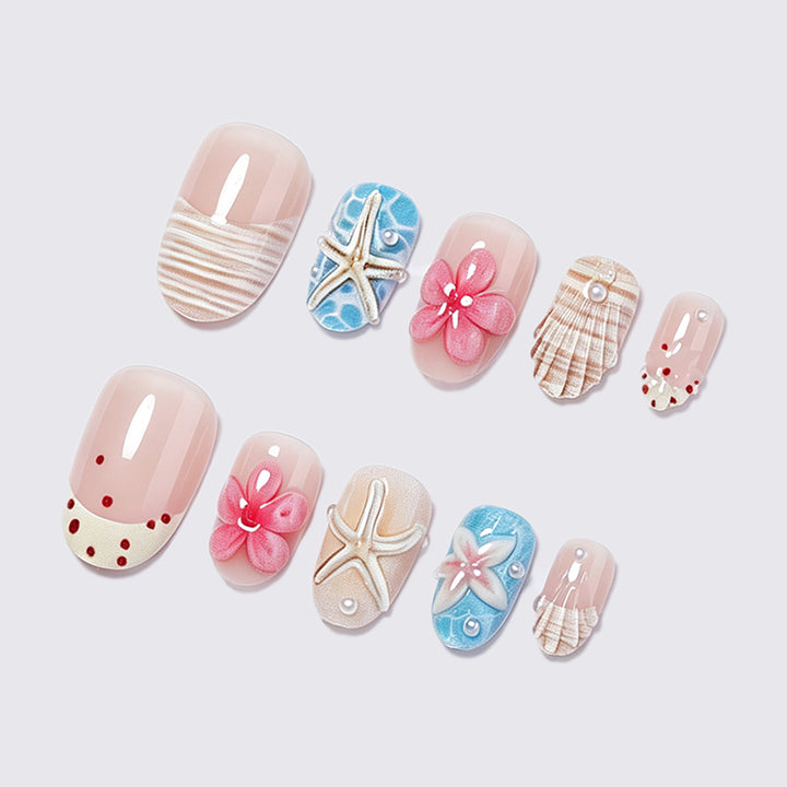 Coastal-Themed Press-On Nail Art Set Bowlift
