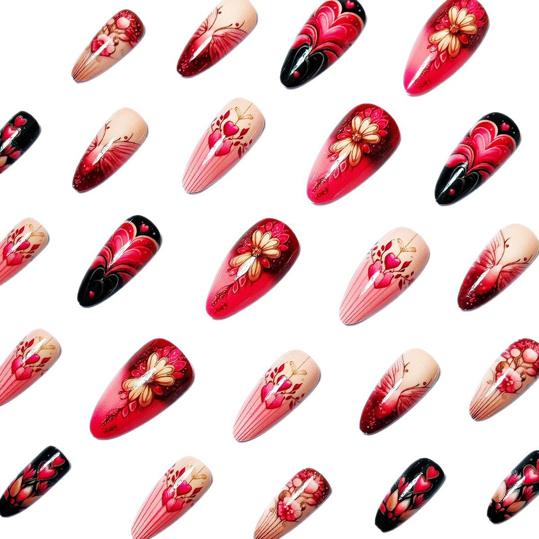 Artificial nails with romantic heart and floral designs Bowlift