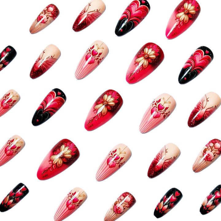 Artificial nails with romantic heart and floral designs Bowlift