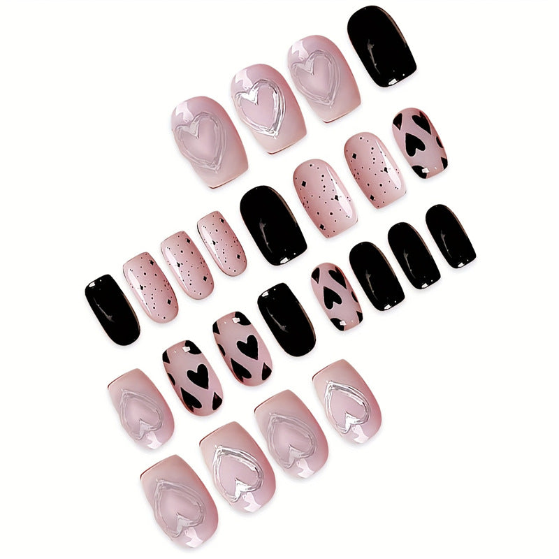 Artistic Heart-Themed Press-On Nail Set Bowlift