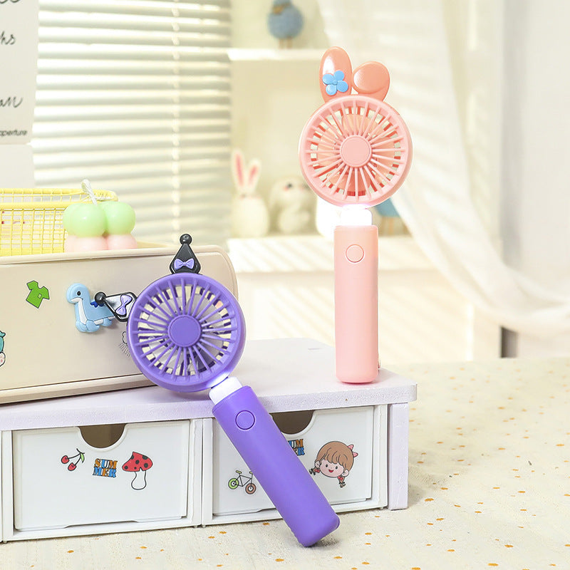 Ladies portable handheld fan with integrated LED light and animal ear design Bowlift