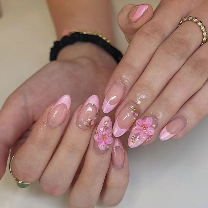 Press-On Nail Art Set with Floral Embellishments Bowlift