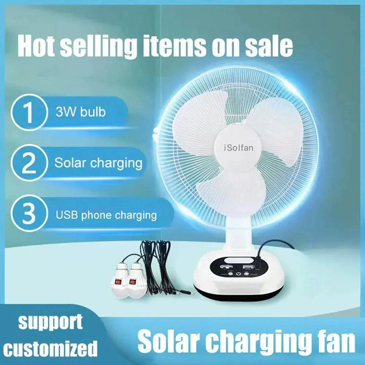 Ladies Solar-Powered Table Fan with LED Lighting Bowlift