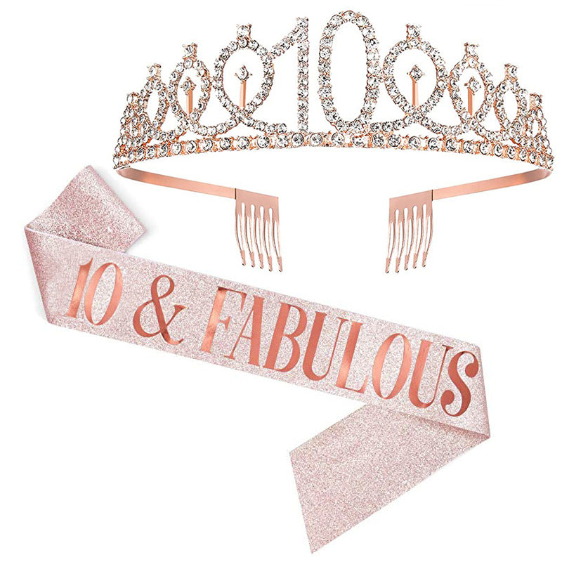 Girl Glittering Birthday Crown and Sash Set Bowlift