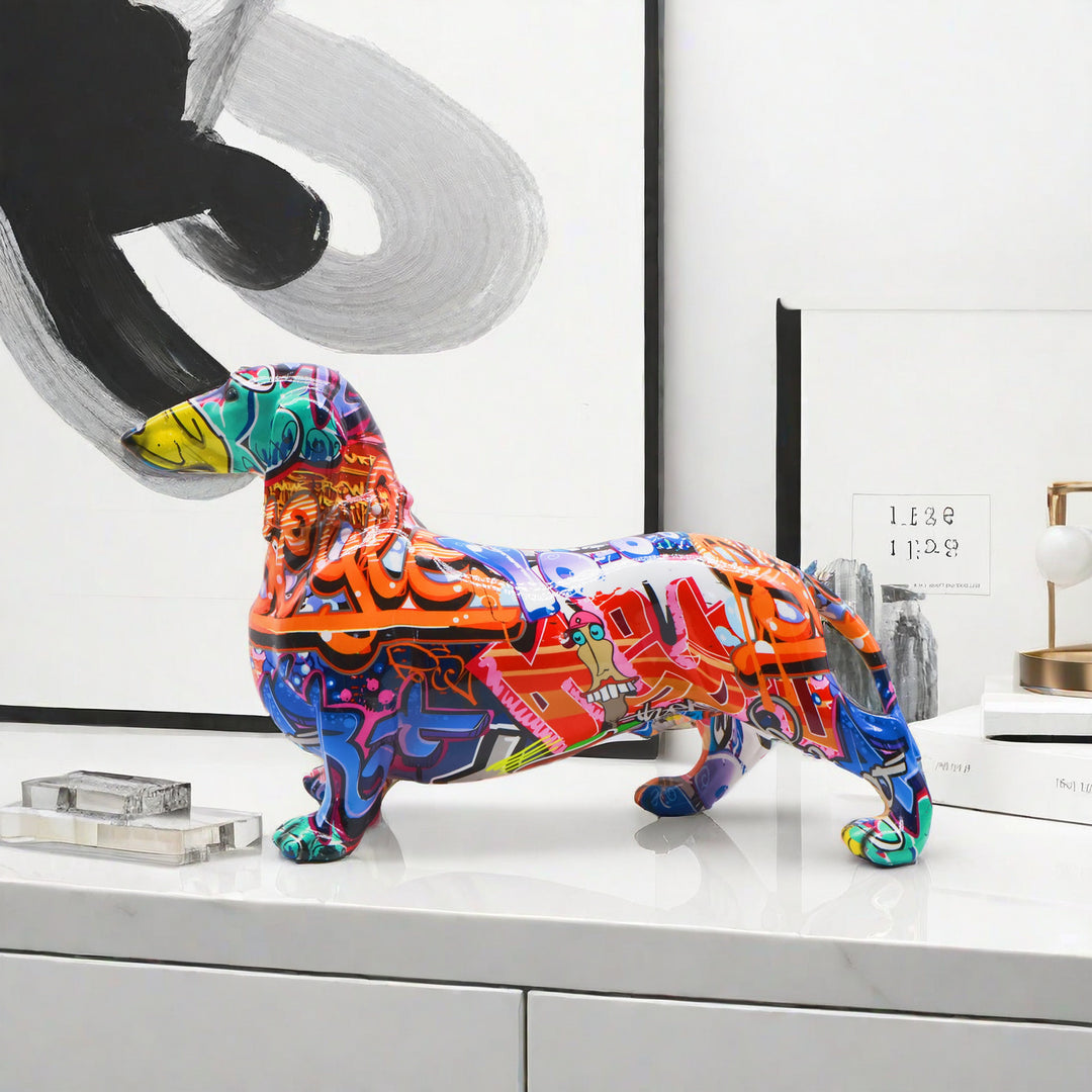 Colorful decoration figure of a dachshund in graffiti style Bowlift