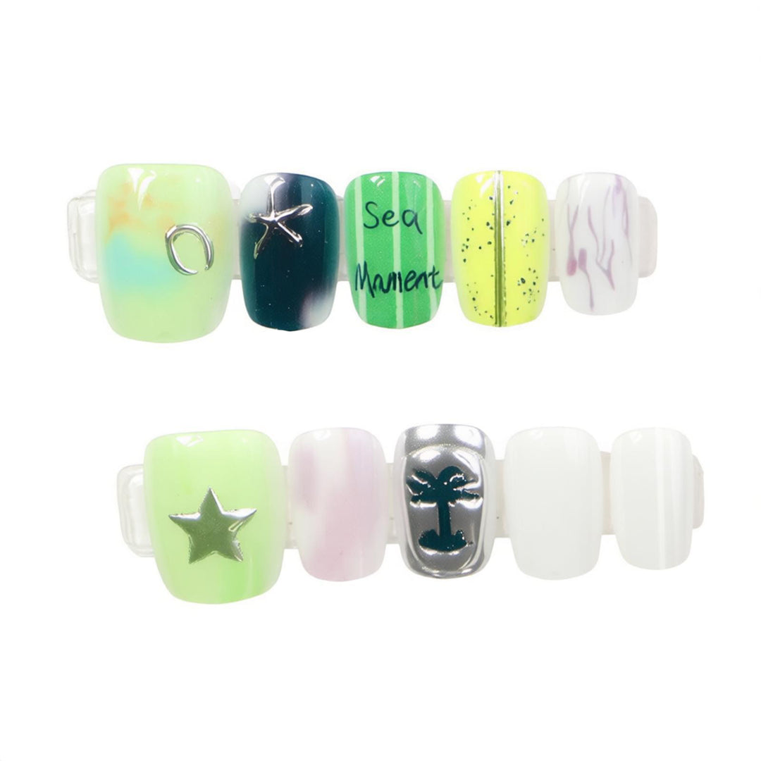 Artistic Sea-Themed Press-On Nail Art Bowlift