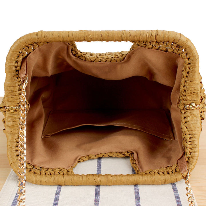 Beach Shoulder Bag Made of Natural Weave with Elegant Chain Decoration Bowlift