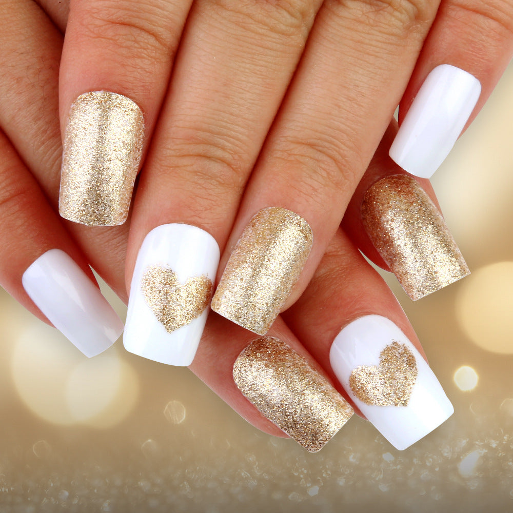 Elegant Glitter Heart Press-On Nails Bowlift
