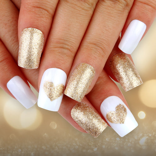 Elegant Glitter Heart Press-On Nails Bowlift