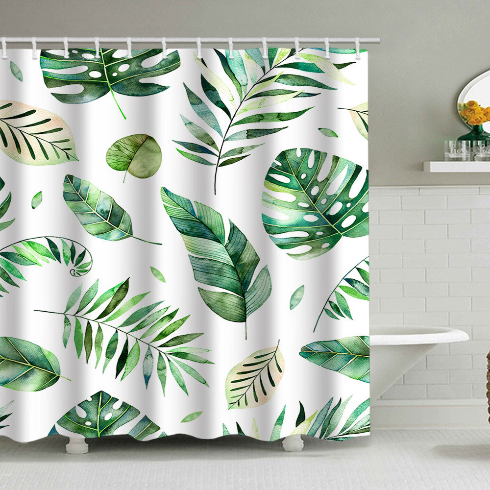 Tropical Leaf Print Shower Curtain Bowlift