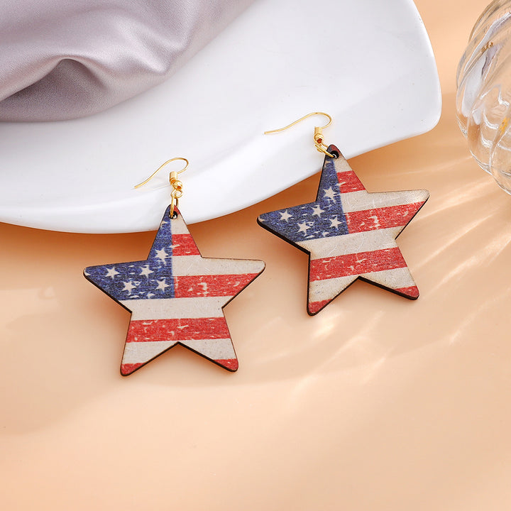 Women's nan star-shaped patriotic wooden dangle earrings with distressed flag print Bowlift
