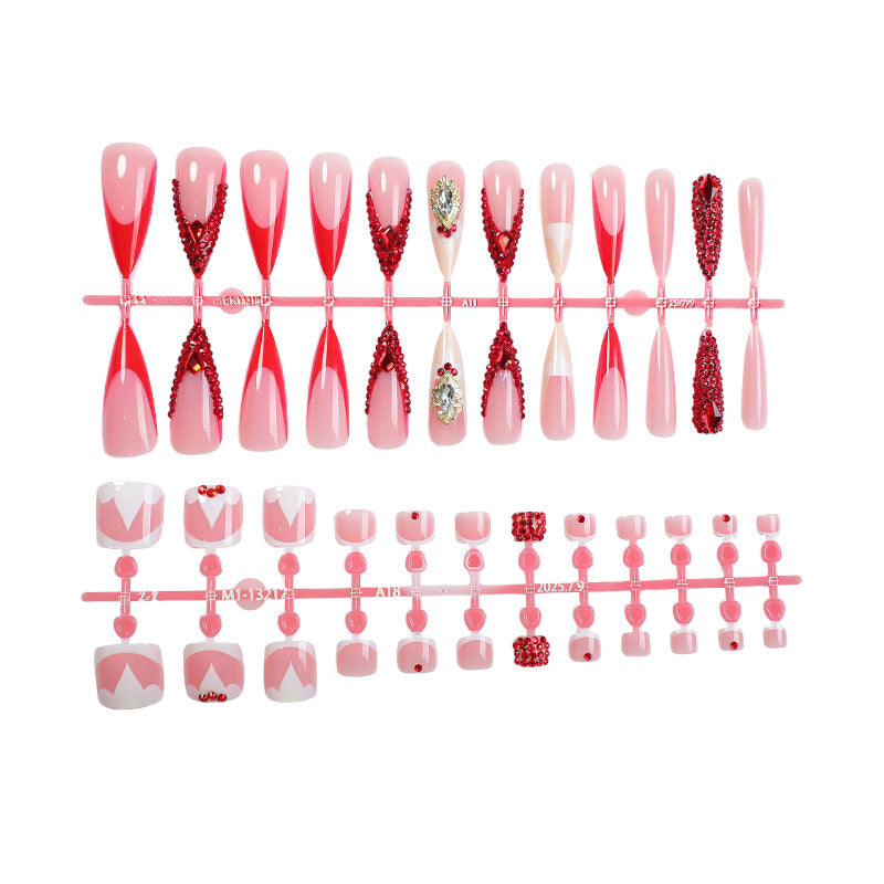 Artificial nail set with sparkling rhinestone accents and romantic motifs Bowlift