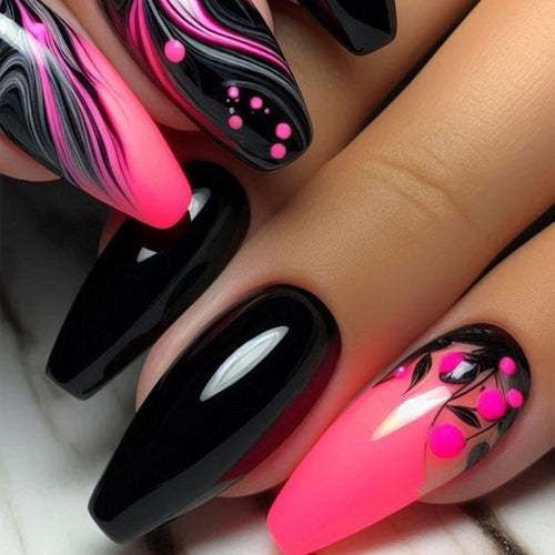 Artistic Stiletto Press-On Nails with Colorful Swirl Design Bowlift