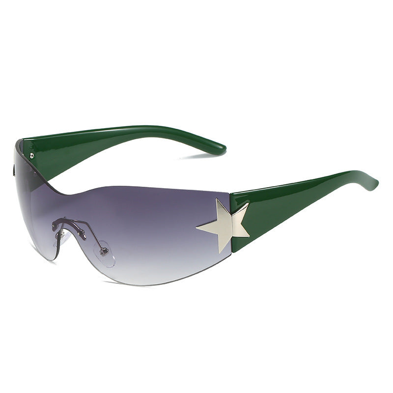 Fashion-Forward Shield Sunglasses with Star Accent Bowlift