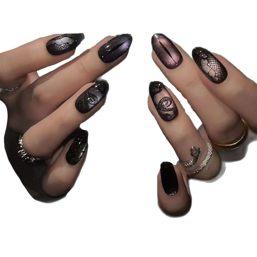 Artistic Gothic-Inspired Long Press-On Nail Set Bowlift