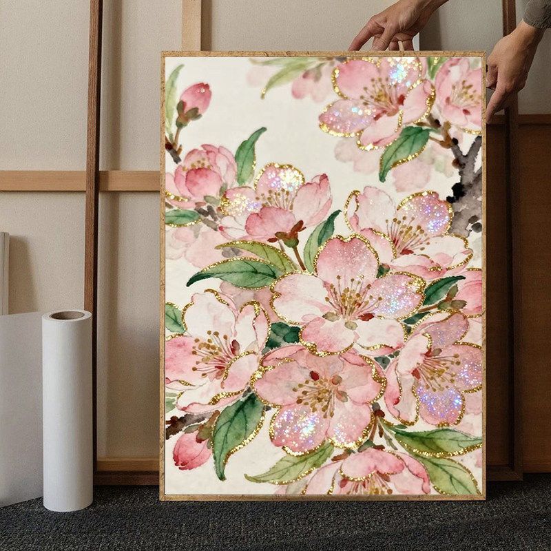 Floral Glitter Art Canvas Print Bowlift