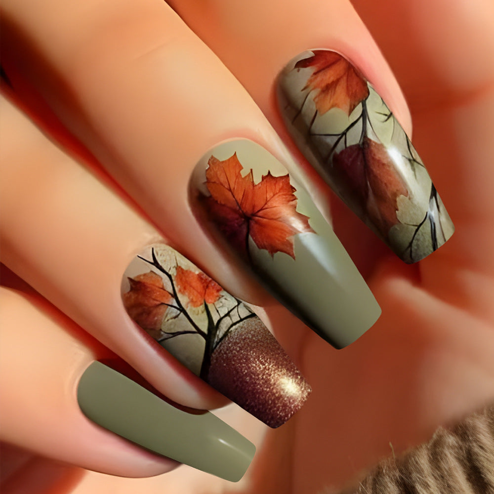 Autumn Leaf-Themed Press-On Nail Art Bowlift
