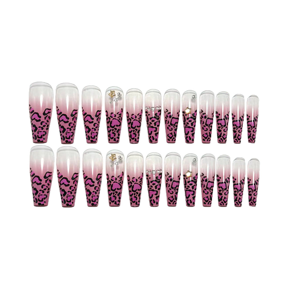 Artificial nails with leopard pattern and rhinestone details Bowlift