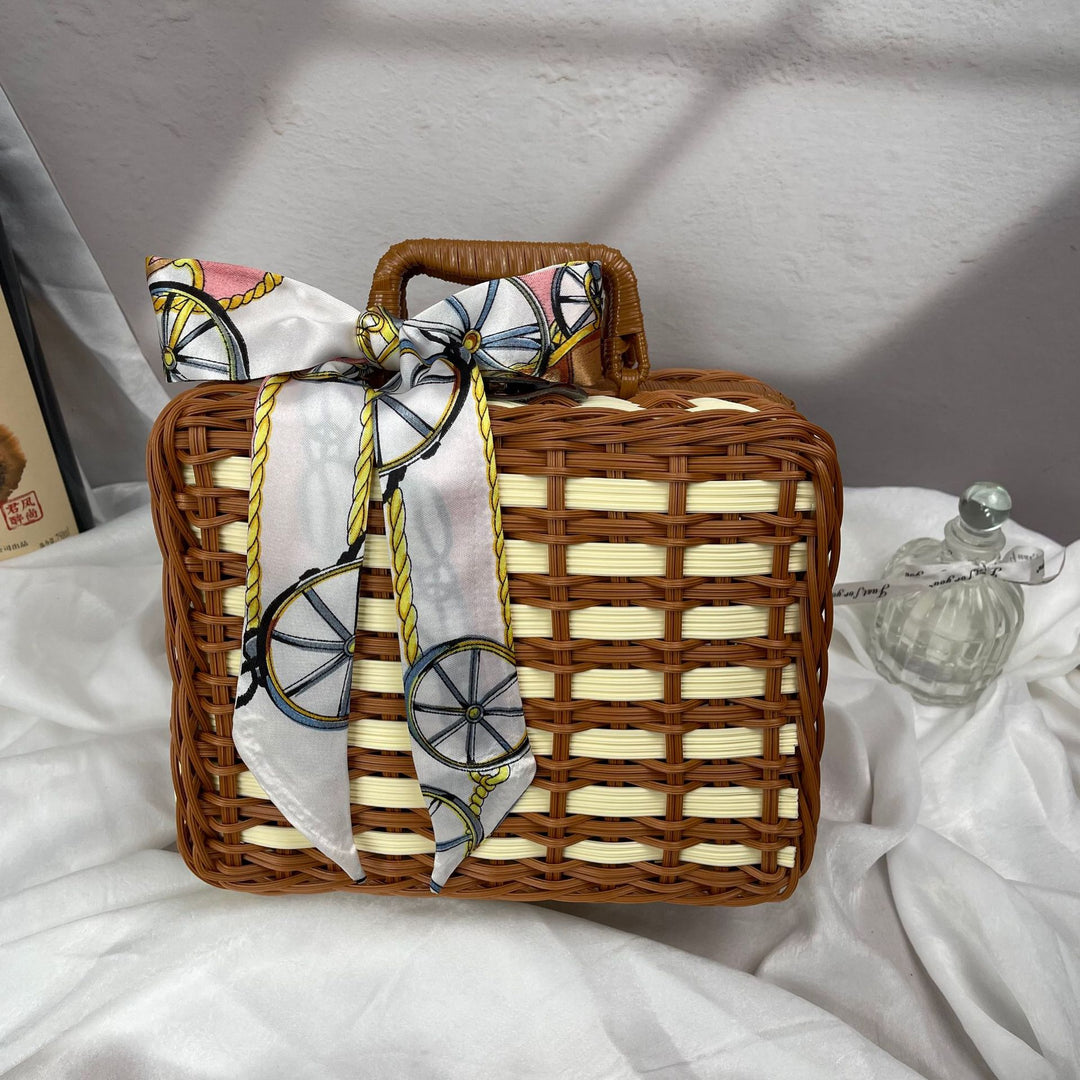 Women's braided handbag with decorative silk ribbon Bowlift