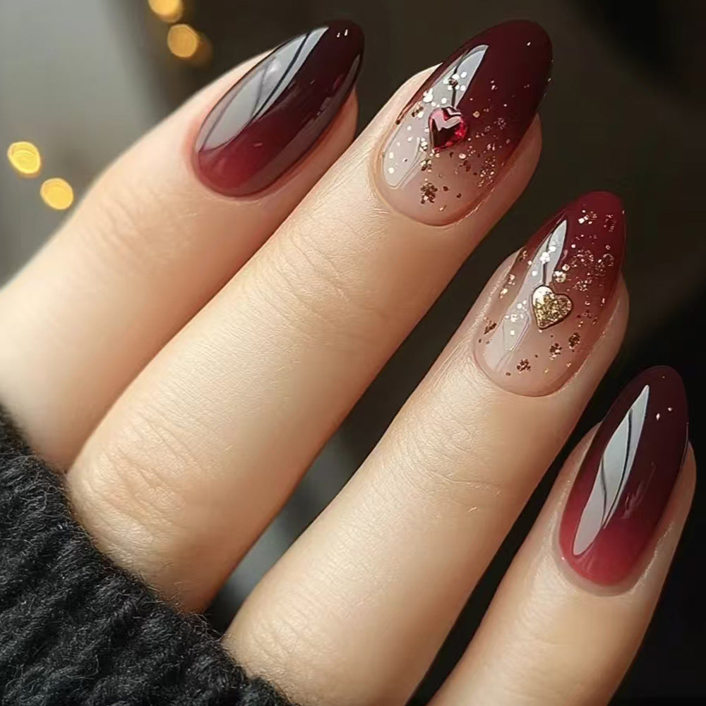 Heart-Embellished Almond Press-On Nails Bowlift