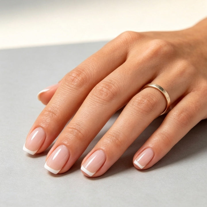 Elegant Press-On Nail Set with French Tips Bowlift