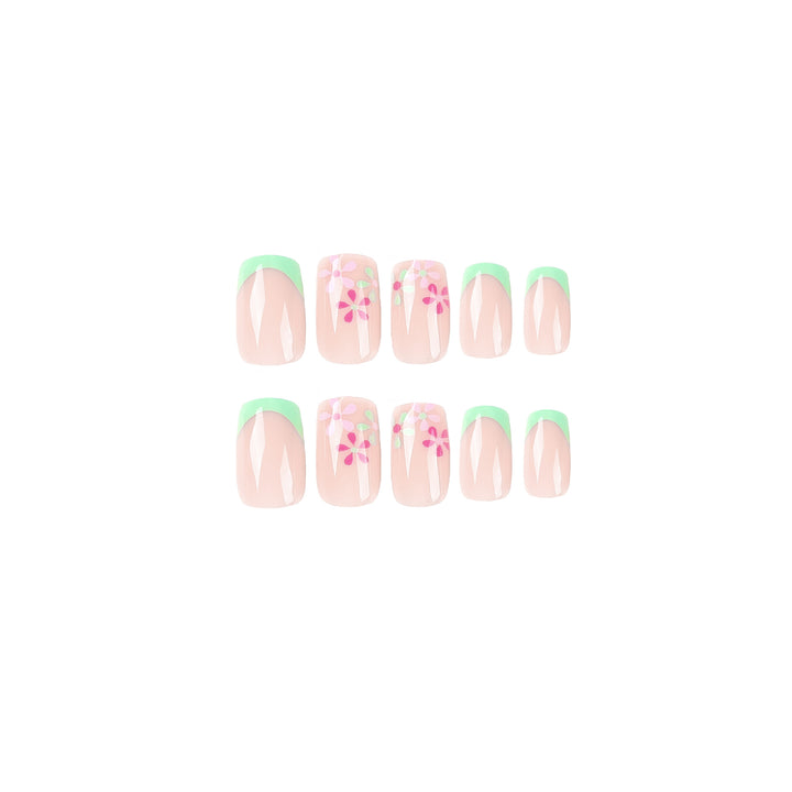 Artificial nails with floral accents and neon tips Bowlift