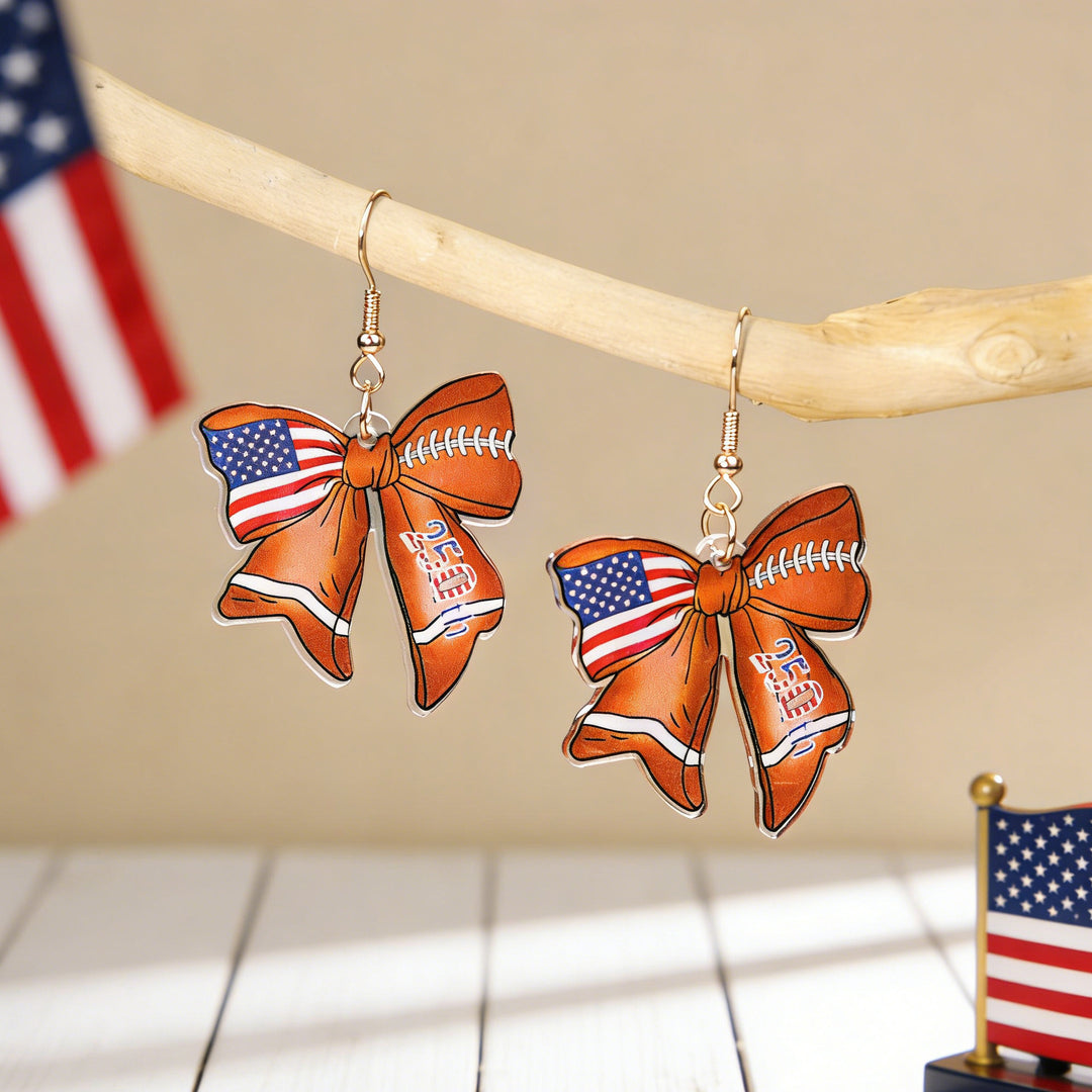 Ladies nan statement earrings with bow shape and American flag pendant Bowlift